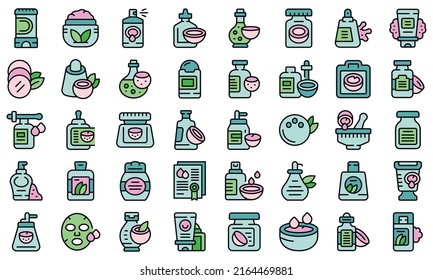 Coconut cosmetics icons set outline vector. Milk oil. Butter drop