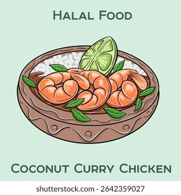 Coconut Curry Chicken, a delightful halal dish featuring tender chicken in a rich, creamy coconut curry sauce, infused with aromatic spices