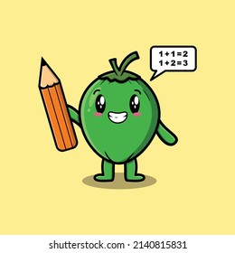 Coconut cute cartoon clever student with pencil style design