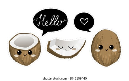 Coconut. Cute  characters. Vector set  in cartoon style.