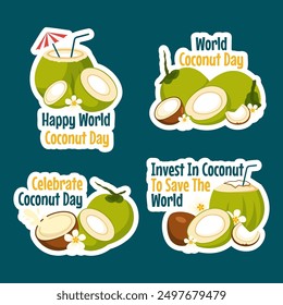 Coconut Day Label Flat Cartoon Hand Drawn Templates Background Illustration