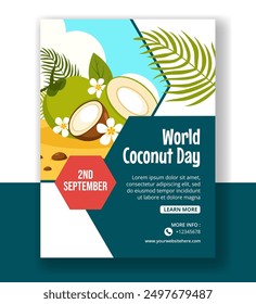 Coconut Day Vertical Poster Flat Cartoon Hand Drawn Templates Background Illustration