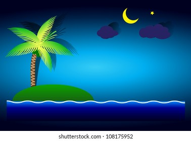 Coconut deserted island in the sea waves.