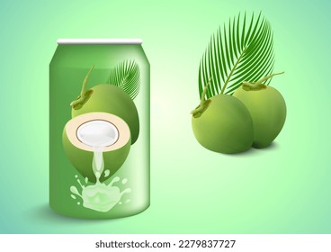 Coconut and design of coconut package and juice.