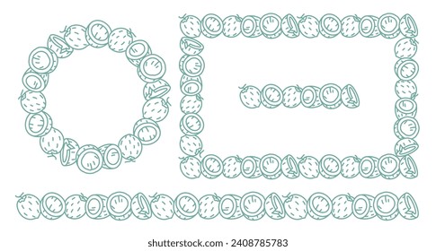 Coconut design set. Circle and rectangle frame. Line ornament background kit. Editable outline stroke. Vector line.