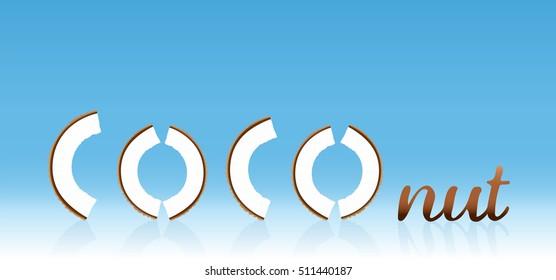 Coconut - design and word mark - written with coconut pieces.