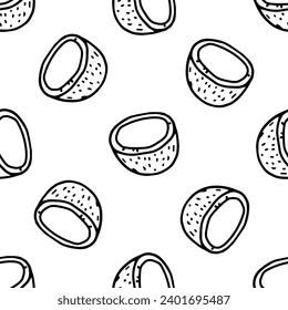 Coconut doodle vector seamless pattern on white background