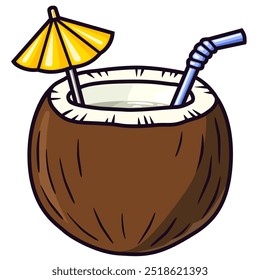 coconut drink cartoon sticker illustration