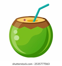 a coconut drink in cartoon style on isolated Vector  on white background.