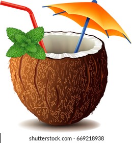 coconut drink cocktail with mint leaf