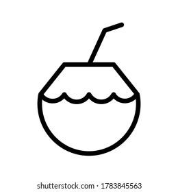 Coconut drink cocktail outline icon isolated on white background, Coconut water line icon, Coconut drink vector illustration for logo, ui, web, apps, banner, poster, brochure, infographic, etc.