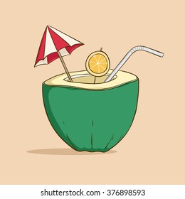 Coconut Drink With Color and Garnish and Small Umbrella