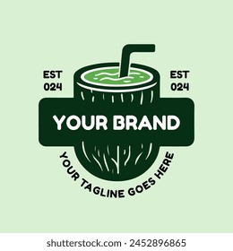 Diseño de logotipo de taza de bebida de coco para refresco orgánico Branding