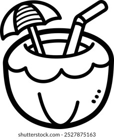 Coconut drink doodle vector icon and illustration