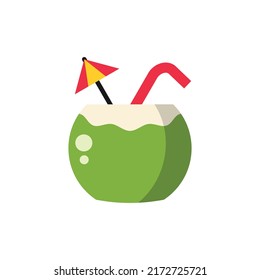 Ilustración de vectores de iconos planos para bebidas de coco - Icono de vacaciones de verano