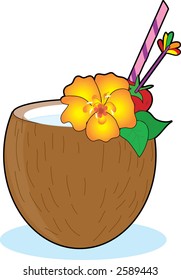 Coconut Drink with Flower and Straw
