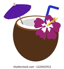 Coconut Drink - Coconut drink with hibiscus, cocktail umbrella, and straw