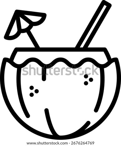 Coconut Drink icon, Black And White Outline Icon Symbol