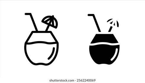 Coconut drink Icon collection in filled and stroke style.