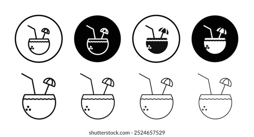 Coconut drink icon Collection of flat thin outline vector