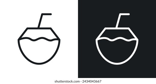 Coconut Drink Icon Designed in a Line Style on White background.