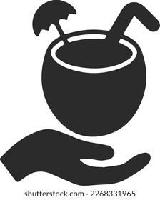 Coconut drink icon, drinking icon black vector 