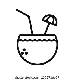 Coconut drink icon flat line symbol set.