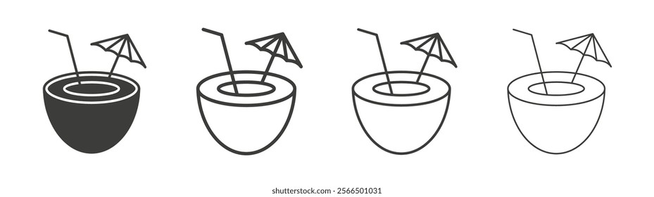 Coconut drink icon flat and linear vector illustration on white background.