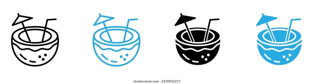 Icono de bebida de coco que destaca bebidas refrescantes y tropicales