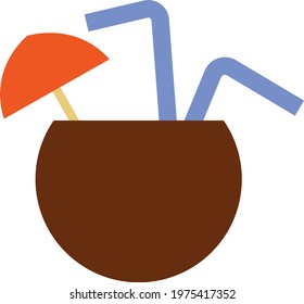 Coconut drink, icon illustration, vector on white background