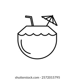 Coconut drink icon in liner stroke style