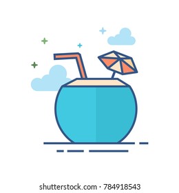 Coconut drink icon in outlined flat color style. Vector illustration.