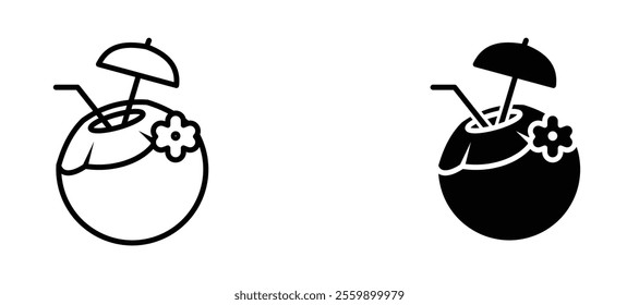 Coconut drink Icon set in black color for ui designs