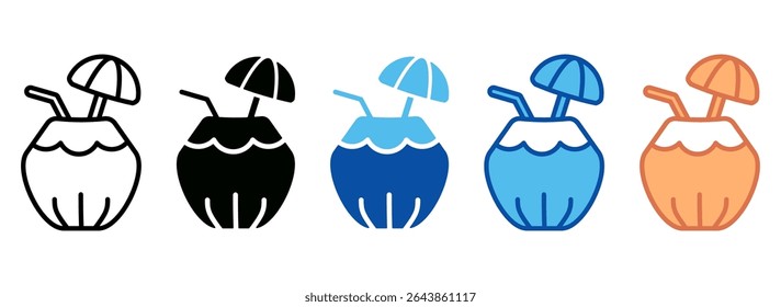 Coconut Drink Icon Set Multiple Style Collection
