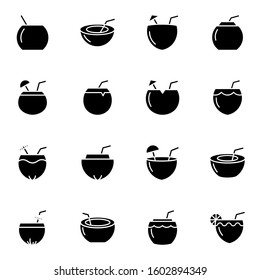coconut drink icon set. simple coconut water solid icon sign concept. vector illustration. 