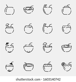 coconut drink icon set. simple coconut water outline icon sign concept. vector illustration. 