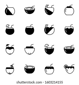 coconut drink icon set. simple coconut water solid outline icon sign concept. vector illustration. 