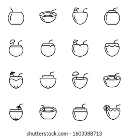 coconut drink icon set. simple coconut water outline icon sign concept. vector illustration. 
