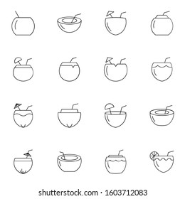 coconut drink icon set. simple coconut water thin line icon sign concept. vector illustration. 