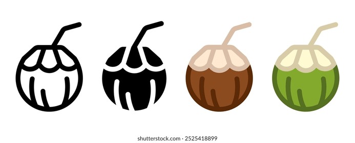 Coconut drink icon. Summer cocktail sign. Fresh coco water illustration. Tropical exotic fruit symbol.