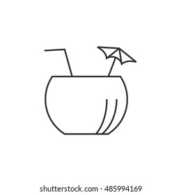 Coconut drink icon in thin outline style. Tropical Asian.