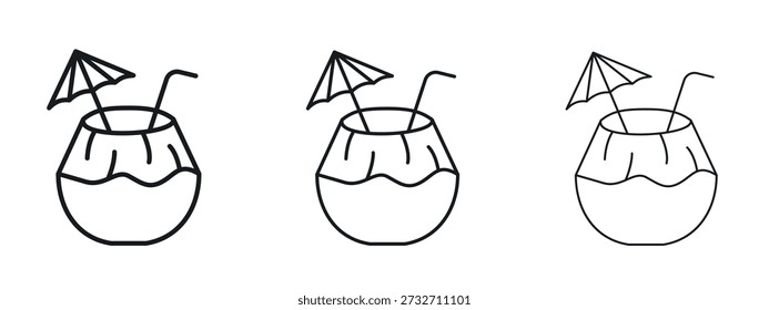 Kokosnuss trinken Symbol Vektor Logo Design Template. Bearbeitbare Strichgrafiken.