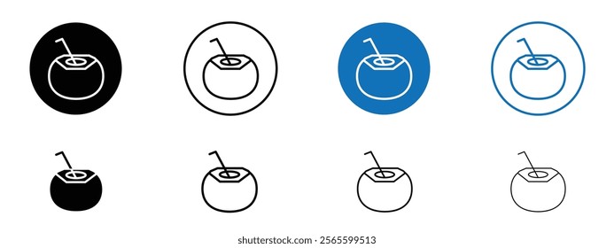 Coconut drink icons in black and blue colors