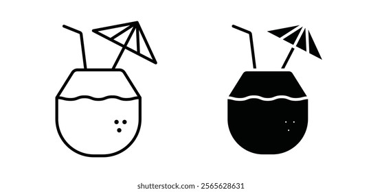 Coconut drink icons in black and white colors