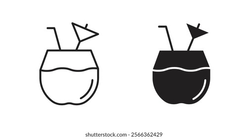 Coconut drink icons in line stroke and flat versions