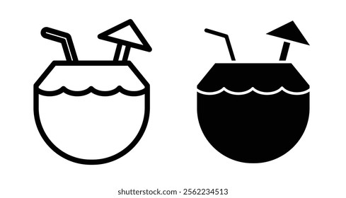 Coconut drink Icons pack in outlined and flat versions