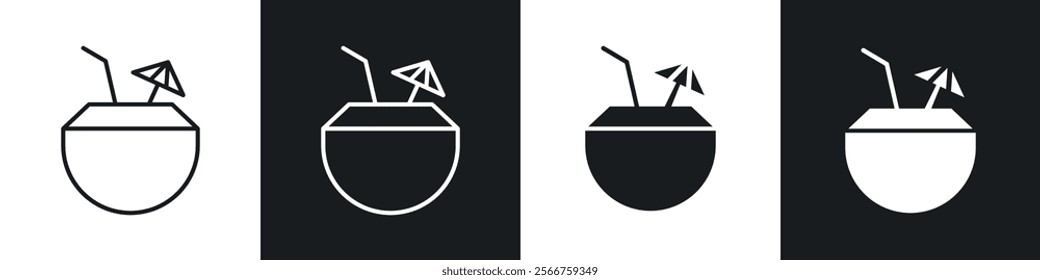 Coconut drink icons in Thin line black color. flat simple vector symbols illustration.