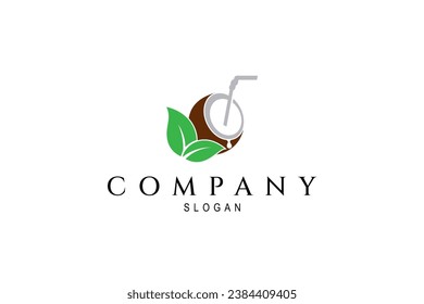 Coconut drink logo design with a combination of natural leaves