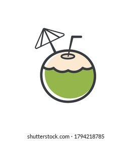 Coconut Drink Logo With Straw. Vector Illustration.