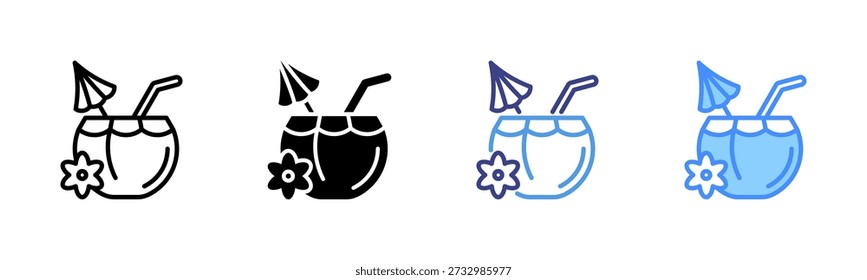 Bebida de coco multi estilo conjunto de iconos